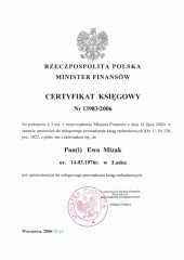 EGEMI Biuro Rachunkowe Warszawa Wola - Certyfikat Ewa Mizak