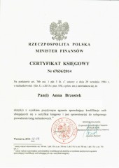 Certyfikat Księgowy Anna Brzostek