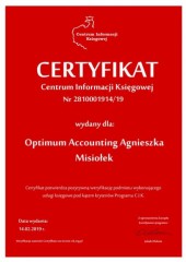 Optimum Accounting Agnieszka Misiołek certyfikat 8