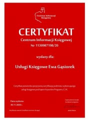 Usługi Księgowe Ewa Gąsiorek Biuro Rachunkowe Warszawa Praga Północ Certyfikat CIK