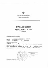 Kancelaria Podatkowa Andrzej Nowak Biuro Rachunkowe Warszawa Mokotów certyfikat 2