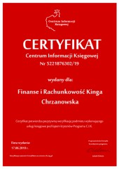 Finanse i Rachunkowość Biuro Rachunkowe Warszawa Wola Certyfikat CIK