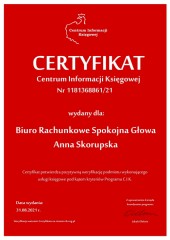 Biuro Rachunkowe Spokojna Głowa Anna Skorupska Certyfikat CIK
