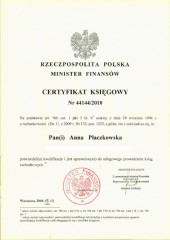Księgowe Imperium - Anna Płaczkowska Biuro Racchunkowe Pruszków Certyfikat 1
