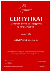 C&M Profit Biuro Rachunkowe Warszawa Mokotów certyfikat 1