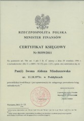Biuro Rachunkowe Optima Iwona Mioduszewska Certyfikat 1