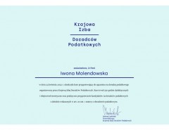 Biuro Consultingowo Rachunkowe BCR Iwona Molendowska Certyfikat 1
