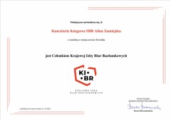 Kancelaria Rachunkowa SBR Alina Zamiejska Certyfikat 1
