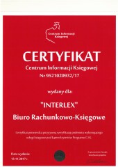 Interlex  biuro księgowe warwer - Certyfikat C.I.K.