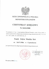 Ma-Tax Biuro Rachunkowe Warszawa Ursus Certyfikat Księgowy