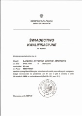 Aman Biuro Radhunkowe Warszawa Wola Świadectwo kwalifikacyjne
