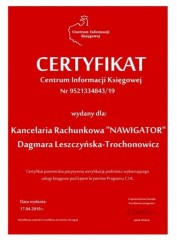 Kancelaria Rachunkowa Nawigator Warszawa Żoliborz certyfikat CIK