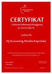 IQ Accounting Biuro Rachunkowe certyfikat CIK