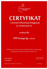 FPP Biuro Rachunkowe Warszawa Śródmieście Certyfikat CIK