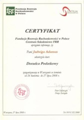 Abacus Jadwiga Adamus Biuro Rachunkowe Warszawa Ursynów certyfikat 2